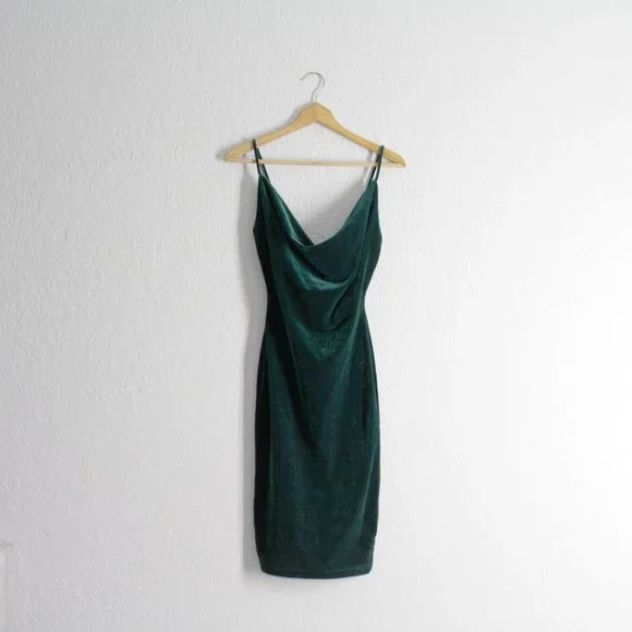 Windsor Dresses | Windsor Luxe Velvet Green Dress Sz S Cowl Neck Stretch Bodycon Spaghetti Straps | Color: Green | Size: S | Sunnyorange's Closet